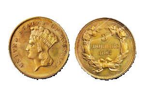 Gem Mint State 1864 Three Dollar Gold Piece | Whitman Expo